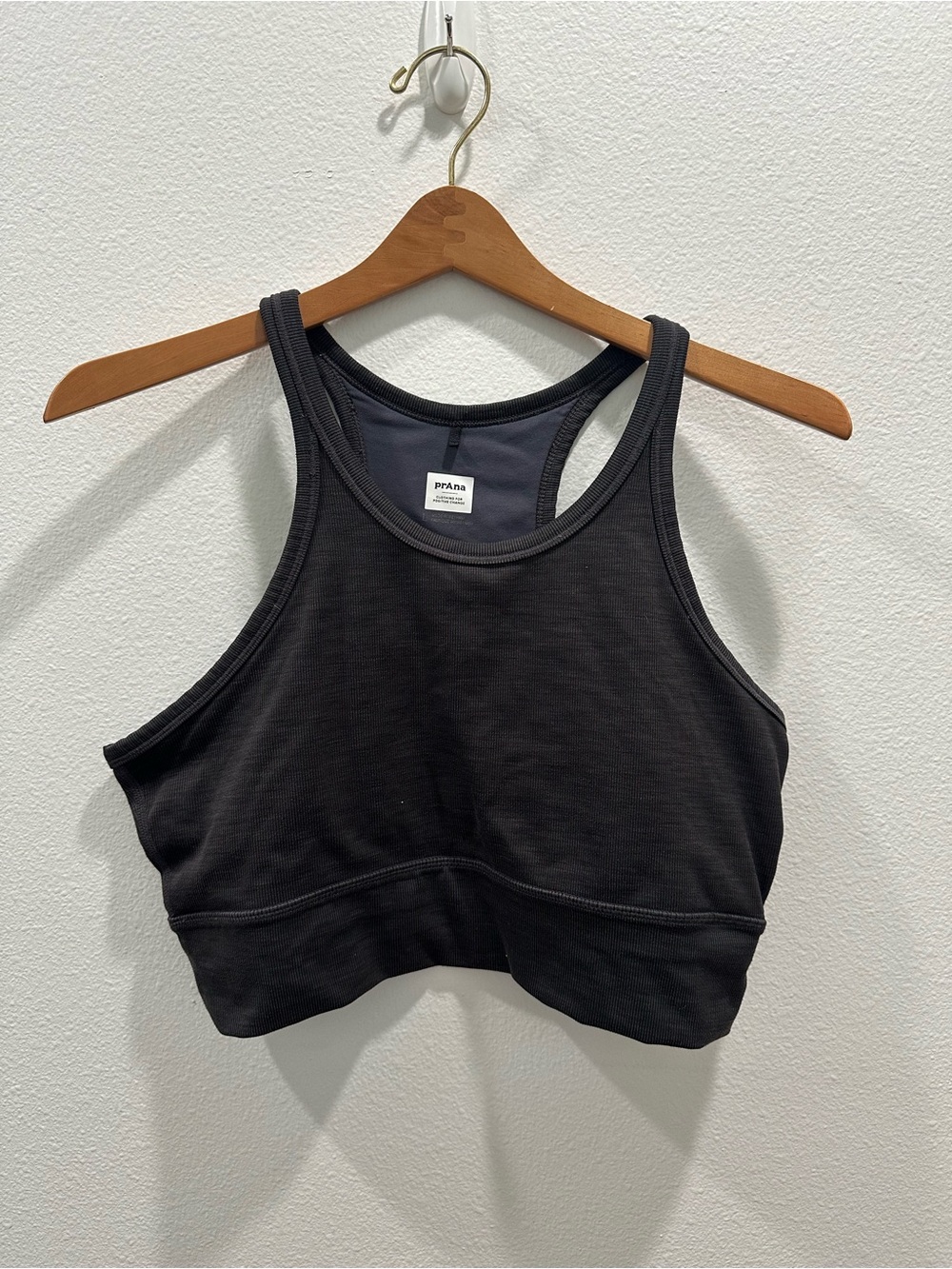 Prana gray Black High Neck Racerback Sports Bra size large VGUC